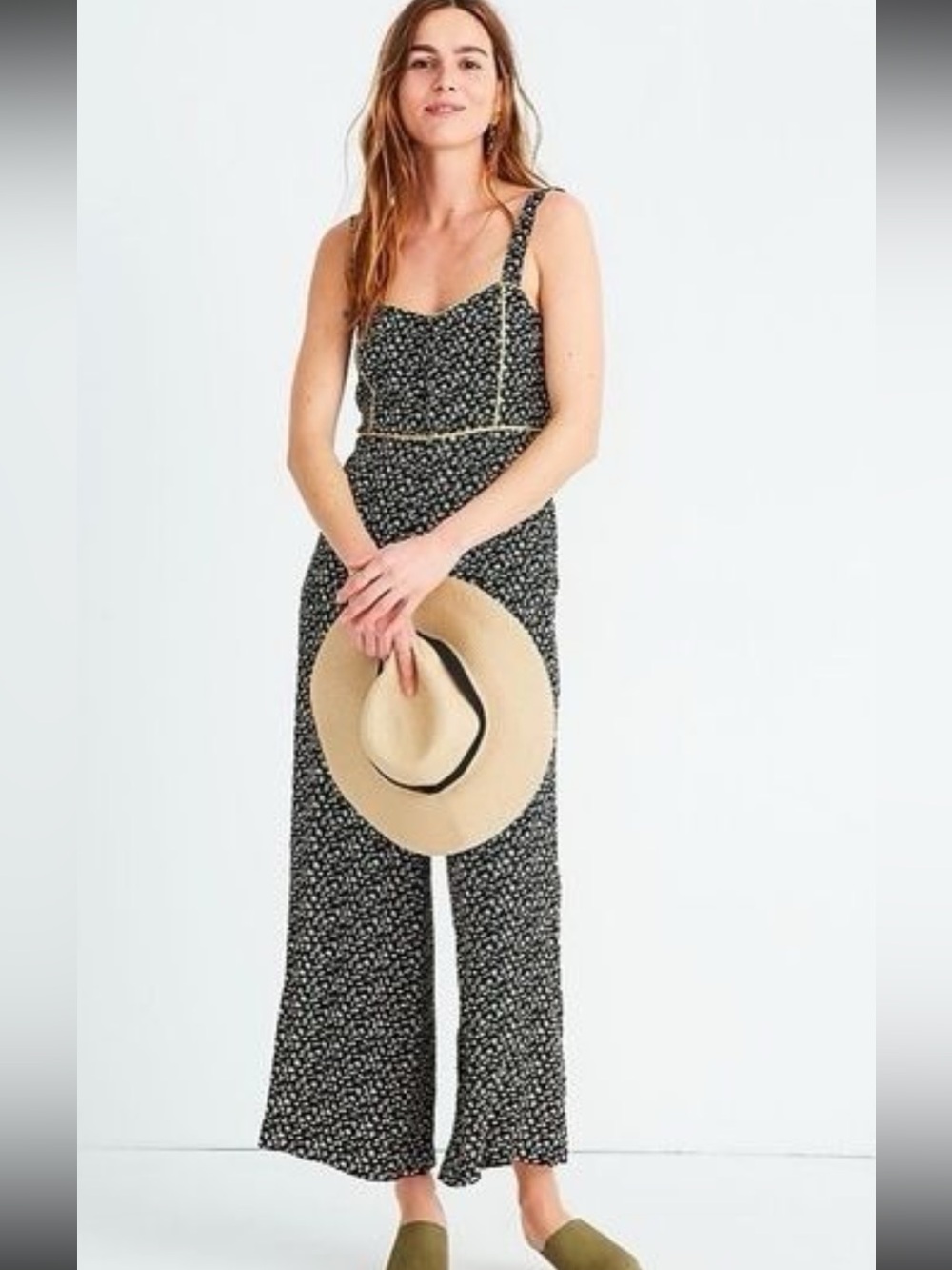 Button front wide leg jumpsuit